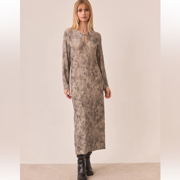 Nekane Dresses & Skirts - NKN Nekane Lurex Tie Dye Midi Dress Gray Taupe Long Sleeve Keyhole Small NWT